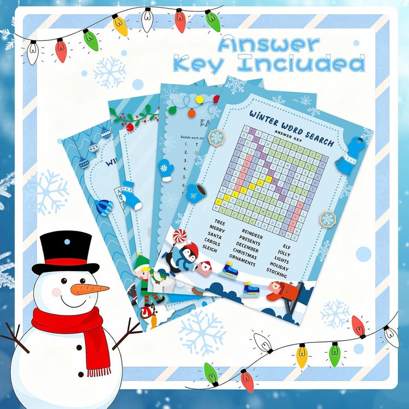 LOAVER 54 Pcs Winter Party Games Cards,Winter Holiday Word Search Code Break Fact or Flake Game Cards Set for Christmas Winter Party Supplies Group Activity - Image 4